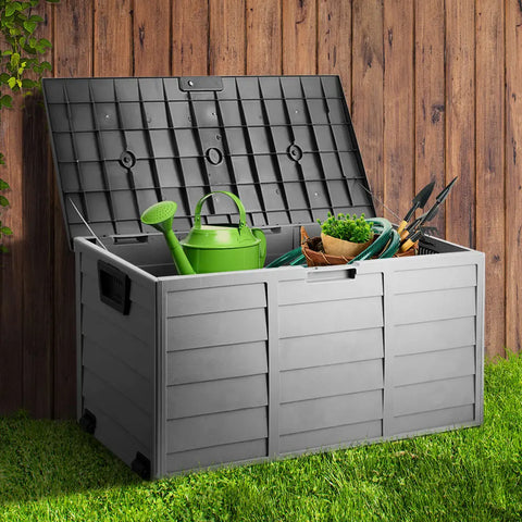 Gardeon Outdoor Storage Box 290L Lockable Organiser Garden Deck Shed Tool Black Chez Guru