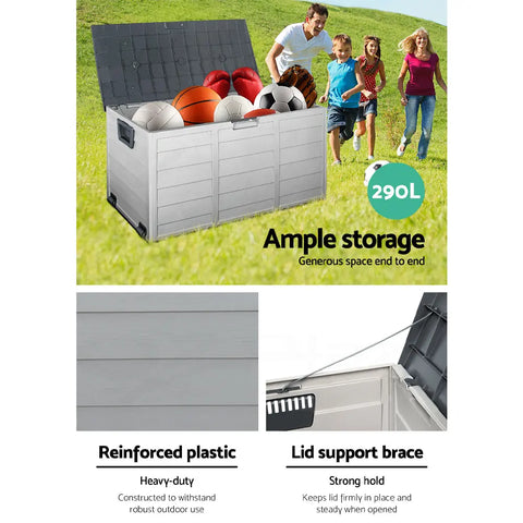 Gardeon Outdoor Storage Box 290L Lockable Organiser Garden Deck Shed Tool Grey Chez Guru