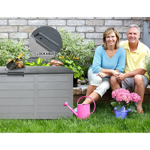 Gardeon Outdoor Storage Box 290L Lockable Organiser Garden Deck Shed Tool Grey Chez Guru