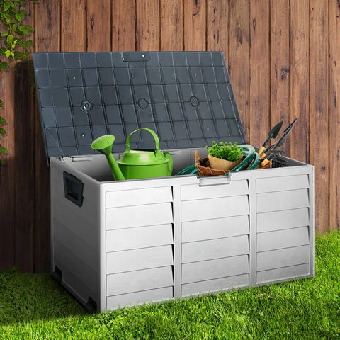 Gardeon Outdoor Storage Box 290L Lockable Organiser Garden Deck Shed Tool Grey Chez Guru