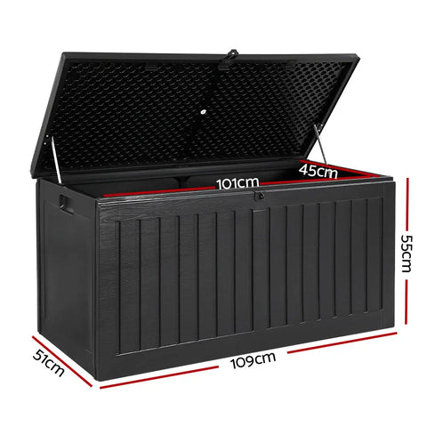 Gardeon Outdoor Storage Box 270L Container Lockable Garden Bench Tool Shed Black Chez Guru