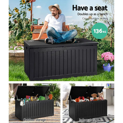 Gardeon Outdoor Storage Box 270L Container Lockable Garden Bench Tool Shed Black Chez Guru