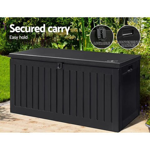 Gardeon Outdoor Storage Box 270L Container Lockable Garden Bench Tool Shed Black Chez Guru