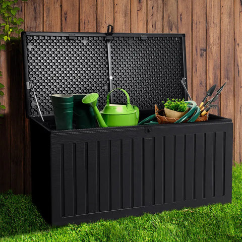 Gardeon Outdoor Storage Box 270L Container Lockable Garden Bench Tool Shed Black Chez Guru