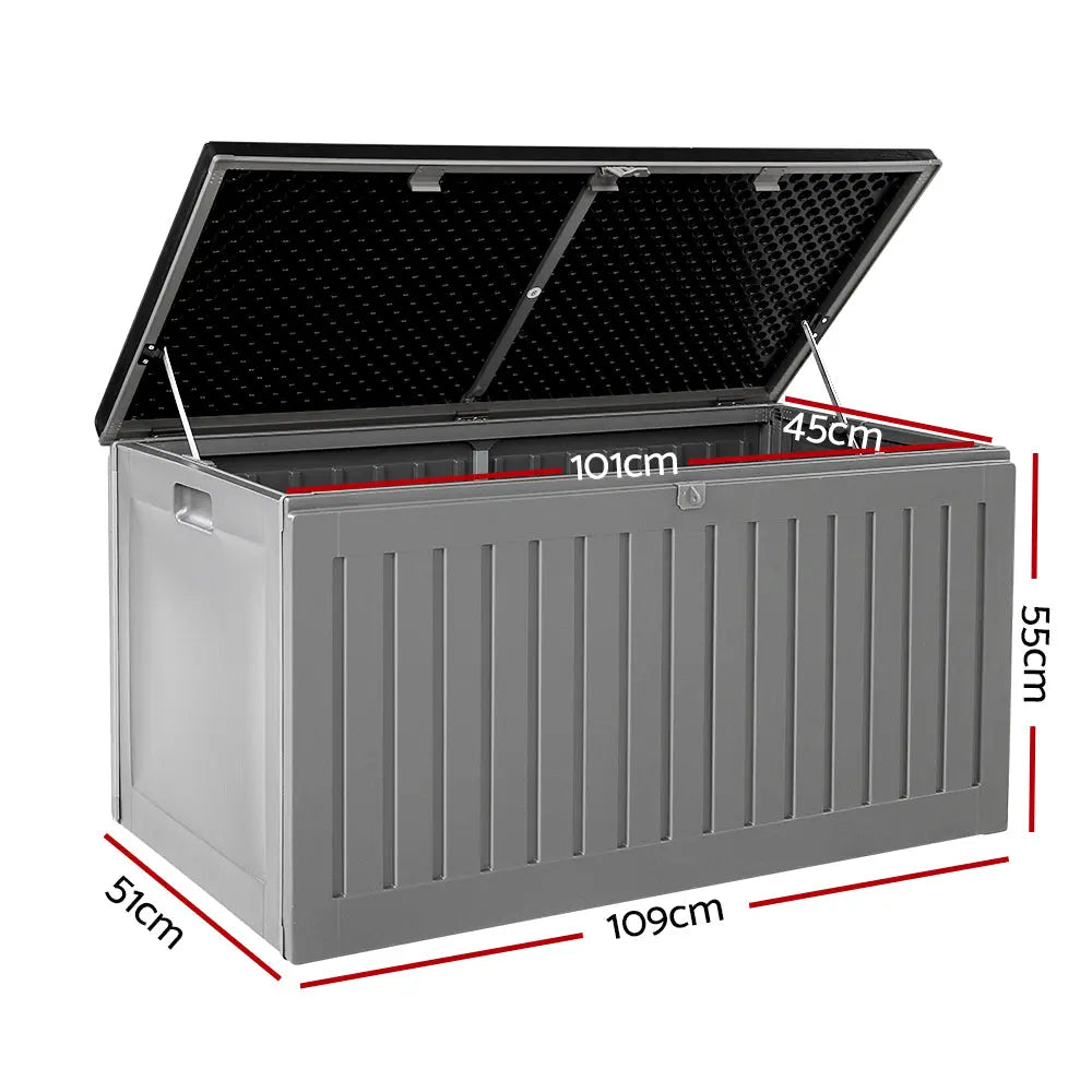 Gardeon Outdoor Storage Box 270L Container Lockable Garden Bench Tool Shed Grey Chez Guru