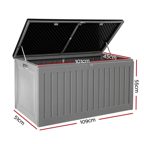 Gardeon Outdoor Storage Box 270L Container Lockable Garden Bench Tool Shed Grey Chez Guru