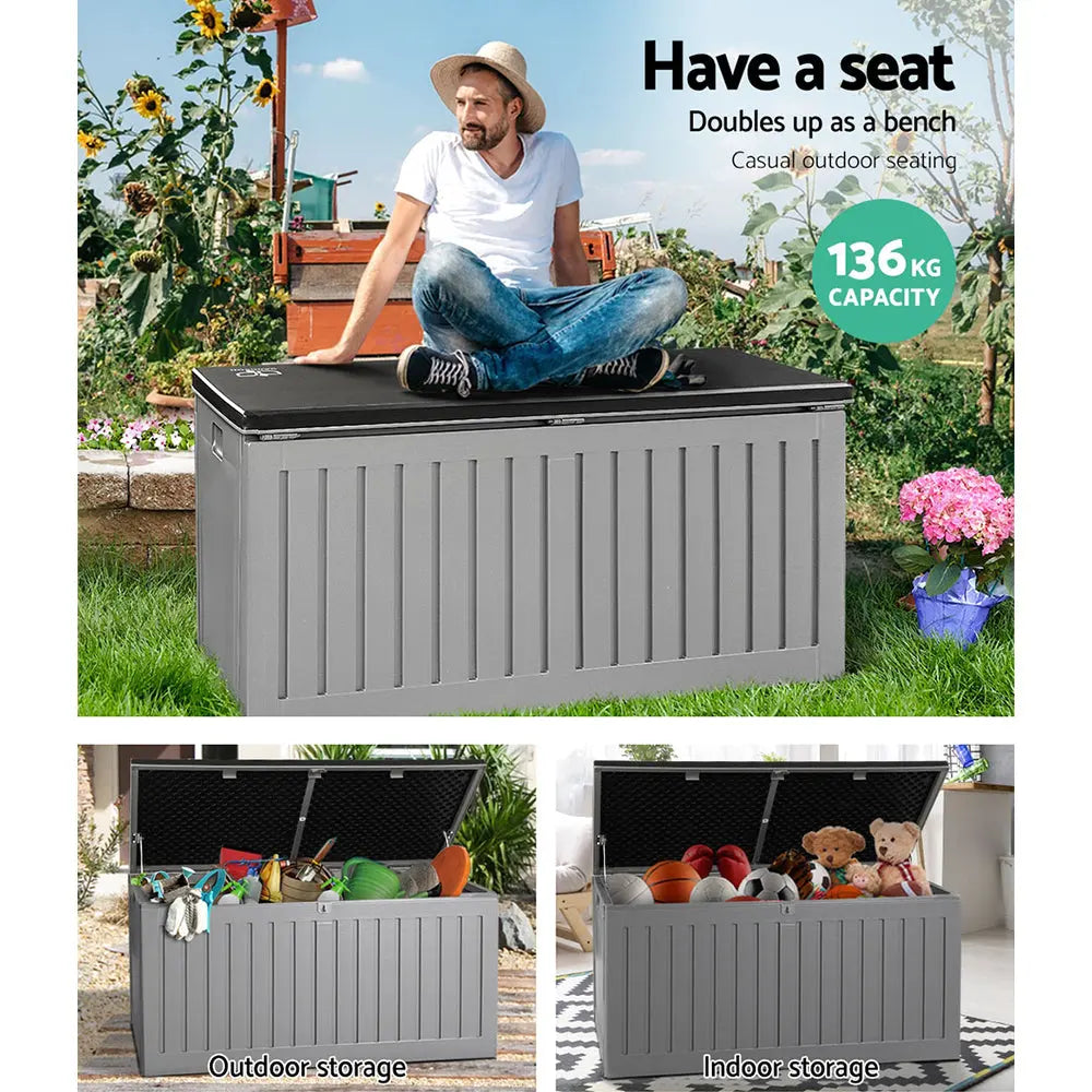 Gardeon Outdoor Storage Box 270L Container Lockable Garden Bench Tool Shed Grey Chez Guru