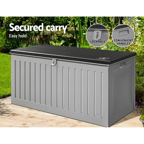 Gardeon Outdoor Storage Box 270L Container Lockable Garden Bench Tool Shed Grey Chez Guru
