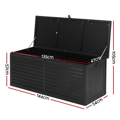 Gardeon Outdoor Storage Box 390L Container Lockable Garden Bench Shed Tools Toy All Black Chez Guru