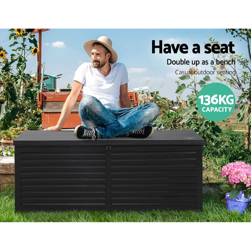 Gardeon Outdoor Storage Box 390L Container Lockable Garden Bench Shed Tools Toy All Black Chez Guru