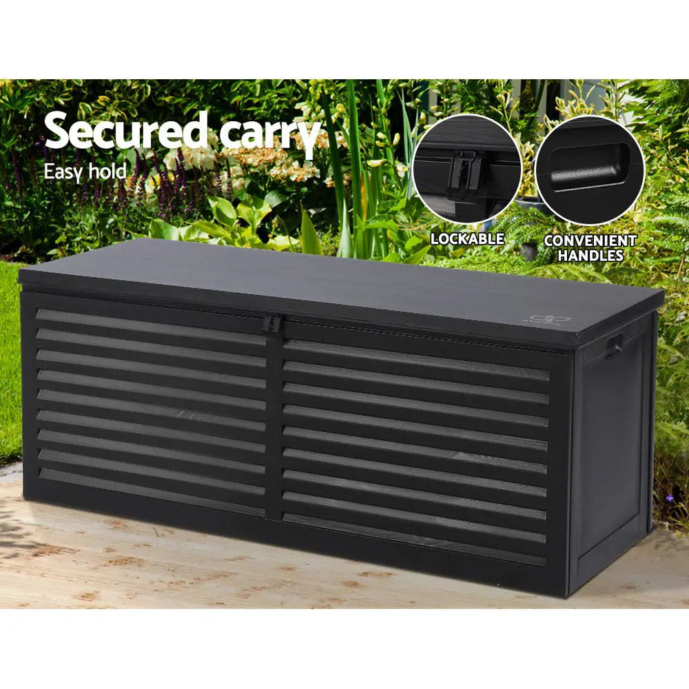 Gardeon Outdoor Storage Box 390L Container Lockable Garden Bench Shed Tools Toy All Black Chez Guru