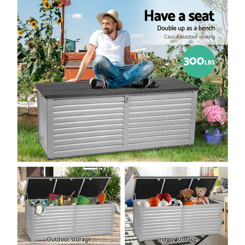 Gardeon Outdoor Storage Box 390L Container Lockable Garden Bench Tools Toy Shed Black Chez Guru