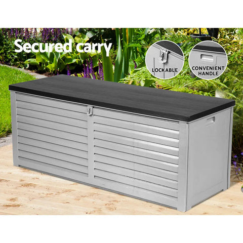 Gardeon Outdoor Storage Box 390L Container Lockable Garden Bench Tools Toy Shed Black Chez Guru