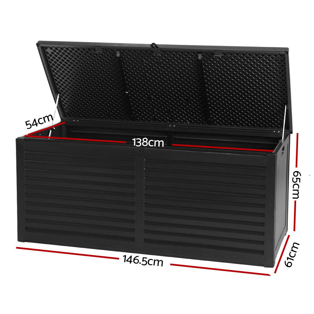 Gardeon Outdoor Storage Box 490L Container Lockable Garden Bench Shed Tools Toy All Black Chez Guru