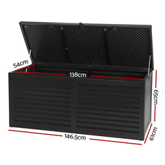 Gardeon Outdoor Storage Box 490L Container Lockable Garden Bench Shed Tools Toy All Black Chez Guru