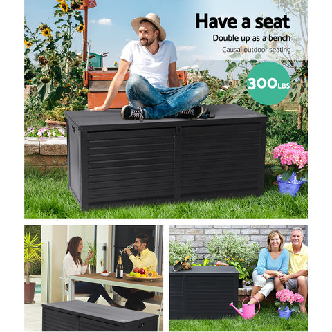 Gardeon Outdoor Storage Box 490L Container Lockable Garden Bench Shed Tools Toy All Black Chez Guru