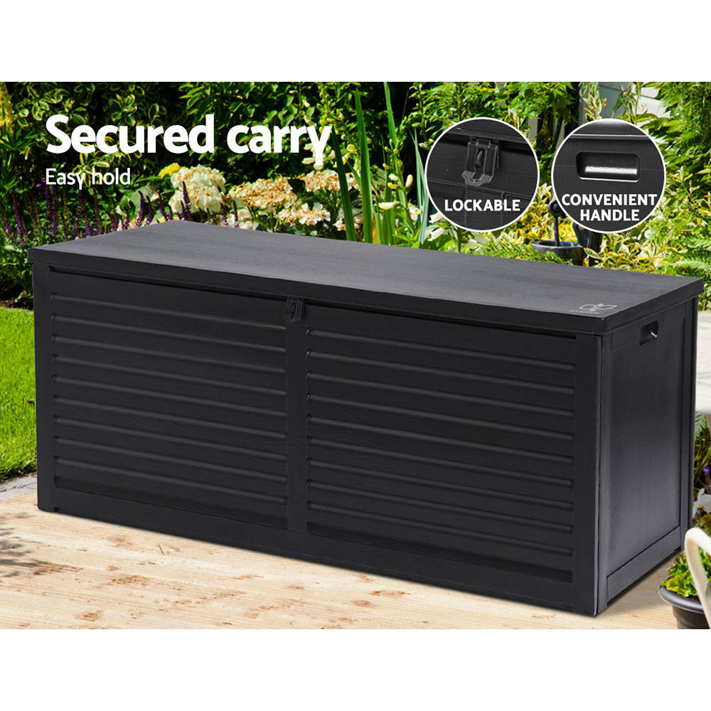 Gardeon Outdoor Storage Box 490L Container Lockable Garden Bench Shed Tools Toy All Black Chez Guru
