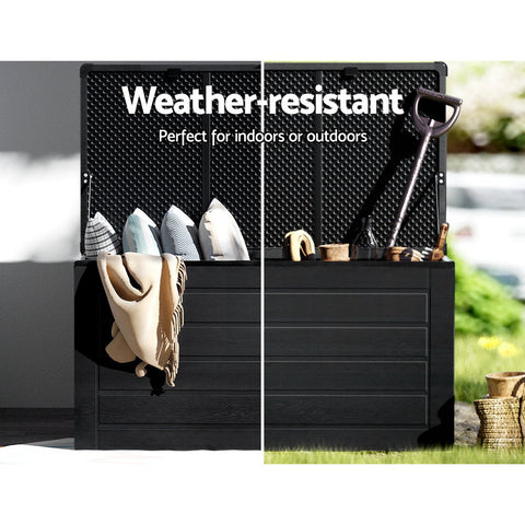 Gardeon Outdoor Storage Box 680L Container Lockable Garden Bench Shed Tool All Black Chez Guru