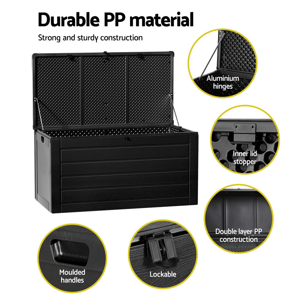Gardeon Outdoor Storage Box 680L Container Lockable Garden Bench Shed Tool All Black Chez Guru