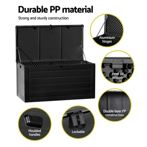 Gardeon Outdoor Storage Box 680L Container Lockable Garden Bench Shed Tool All Black Chez Guru