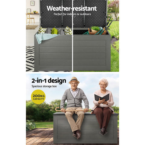 Gardeon Outdoor Storage Box 680L Container Lockable Garden Bench Tool Shed Black Chez Guru