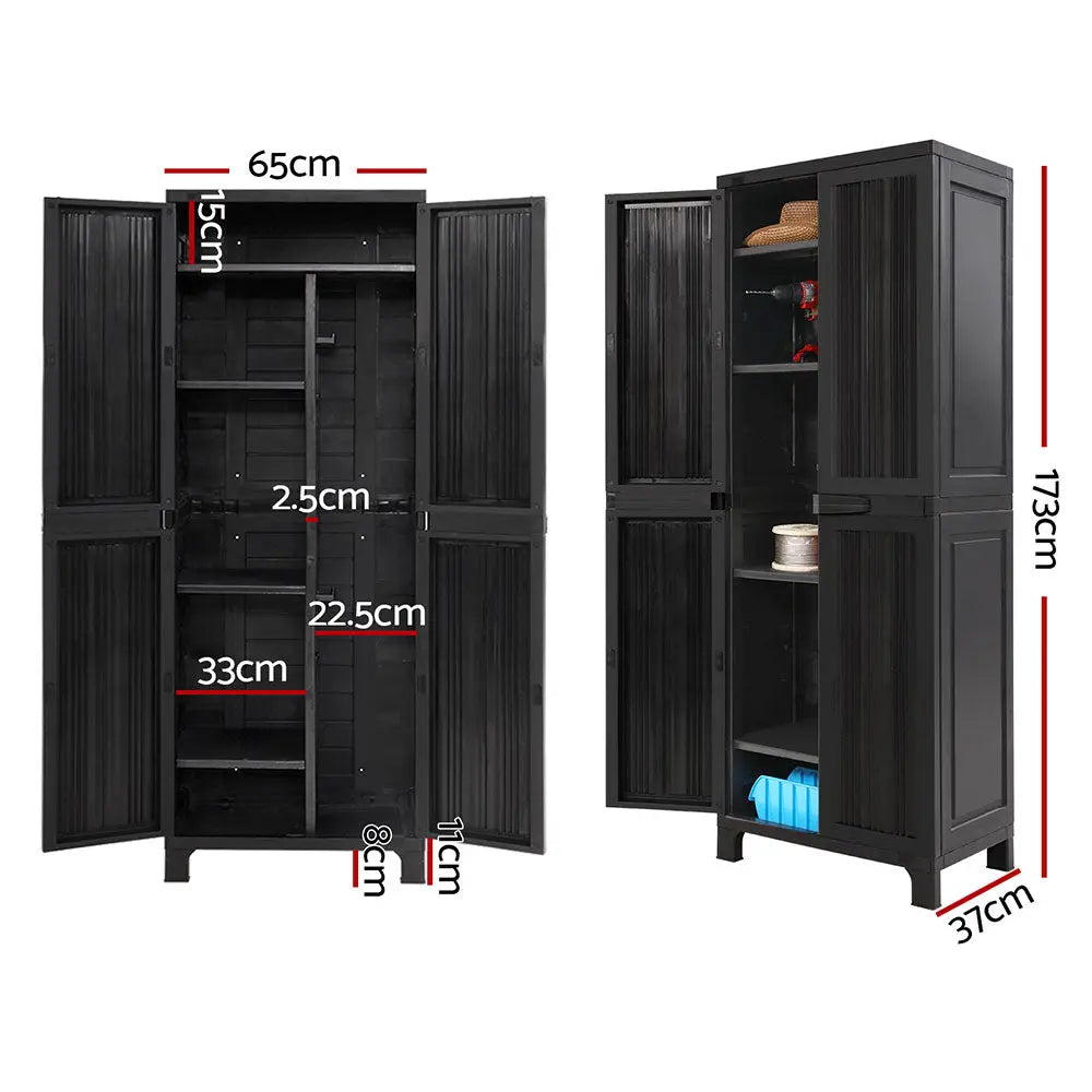 Gardeon Outdoor Storage Cabinet Box 173cm Lockable Cupboard Sheds Garage Adjustable Black Chez Guru
