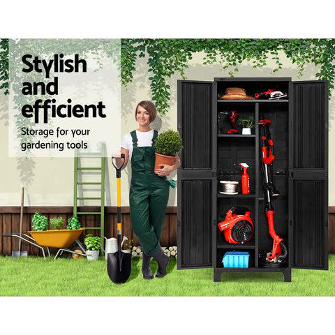 Gardeon Outdoor Storage Cabinet Box 173cm Lockable Cupboard Sheds Garage Adjustable Black Chez Guru