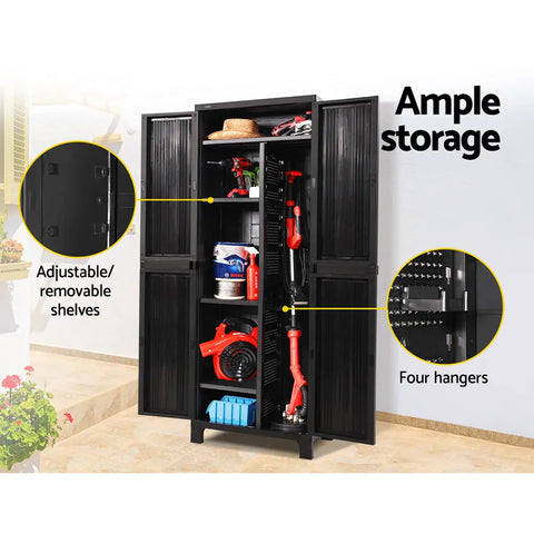 Gardeon Outdoor Storage Cabinet Box 173cm Lockable Cupboard Sheds Garage Adjustable Black Chez Guru