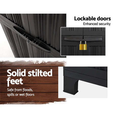 Gardeon Outdoor Storage Cabinet Box 173cm Lockable Cupboard Sheds Garage Adjustable Black Chez Guru