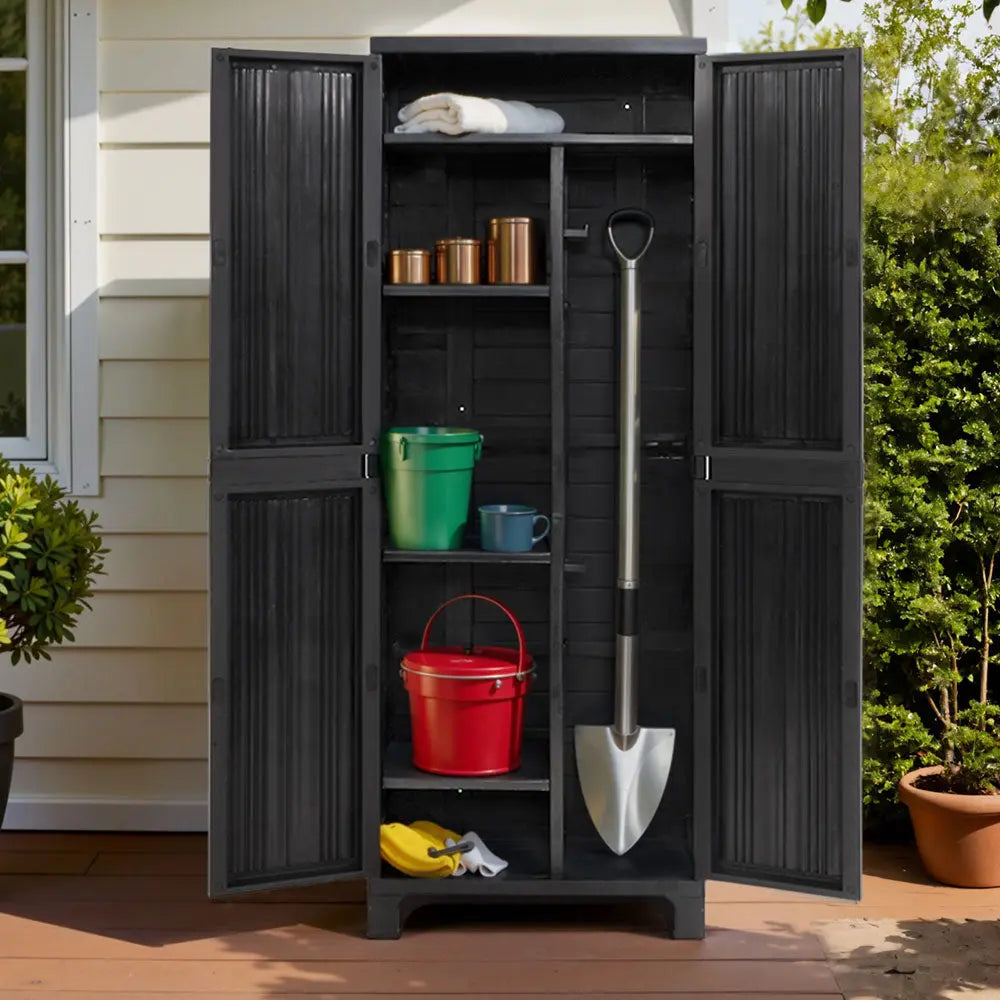 Gardeon Outdoor Storage Cabinet Box 173cm Lockable Cupboard Sheds Garage Adjustable Black Chez Guru