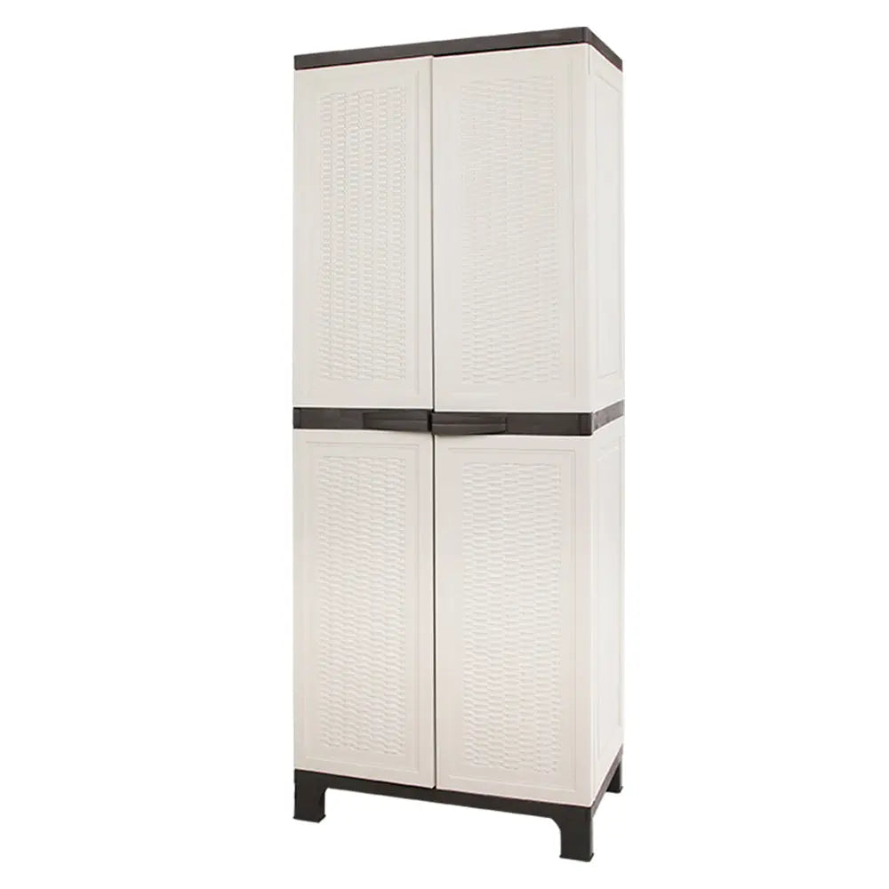 Gardeon Outdoor Storage Cabinet Box 173cm Lockable Cupboard Sheds Adjustable Rattan Beige Chez Guru