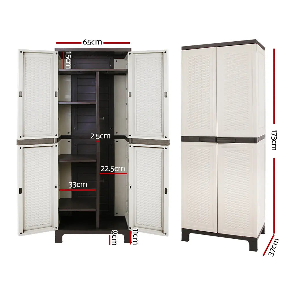 Gardeon Outdoor Storage Cabinet Box 173cm Lockable Cupboard Sheds Adjustable Rattan Beige Chez Guru