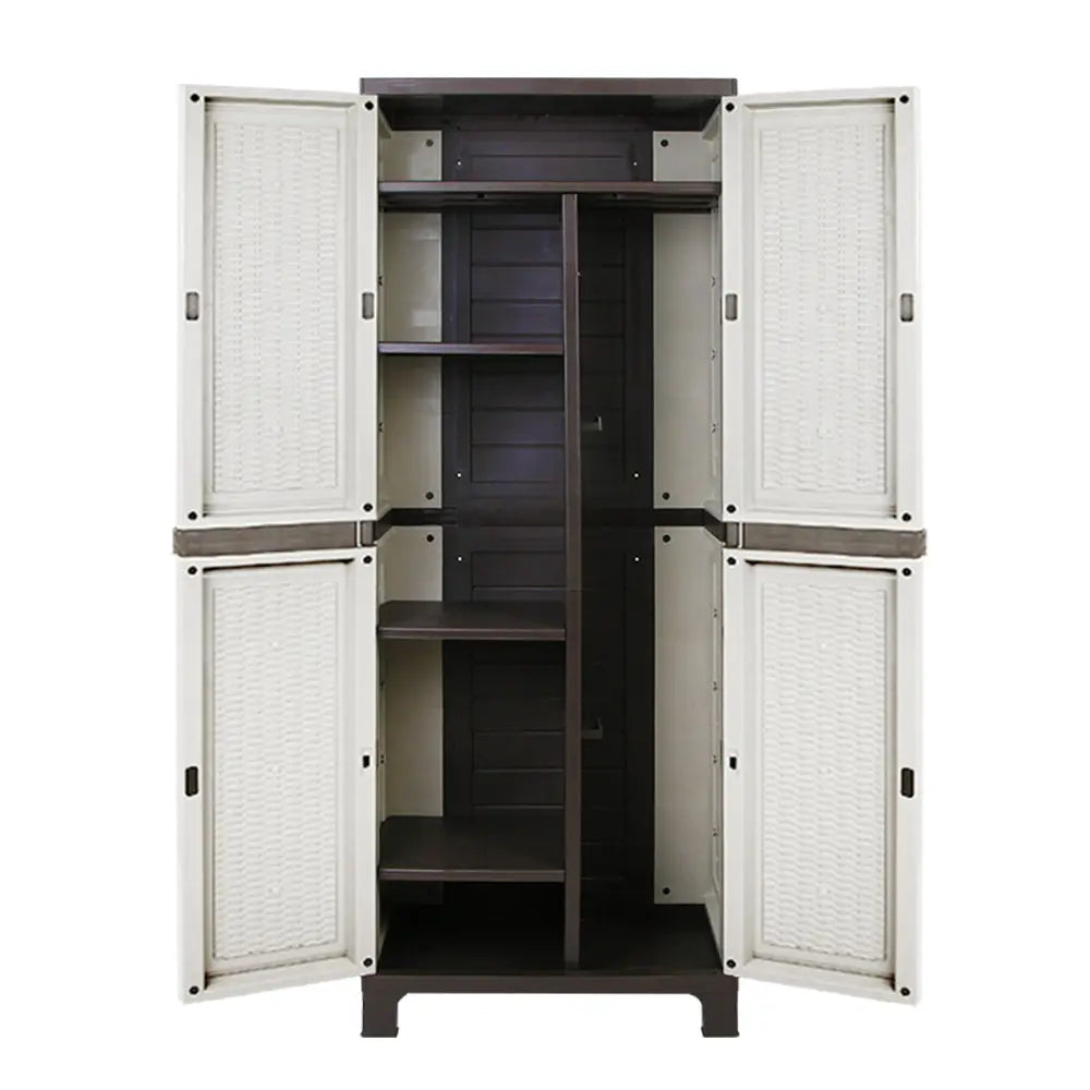 Gardeon Outdoor Storage Cabinet Box 173cm Lockable Cupboard Sheds Adjustable Rattan Beige Chez Guru