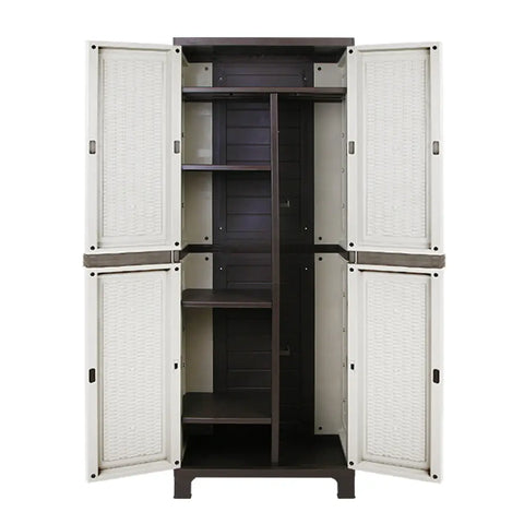 Gardeon Outdoor Storage Cabinet Box 173cm Lockable Cupboard Sheds Adjustable Rattan Beige Chez Guru