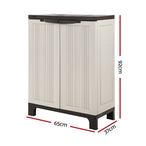 Gardeon Outdoor Storage Cabinet Box 92cm Lockable Cupboard Sheds Garage Adjustable Beige Chez Guru