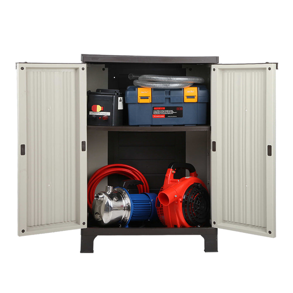 Gardeon Outdoor Storage Cabinet Box 92cm Lockable Cupboard Sheds Garage Adjustable Beige Chez Guru