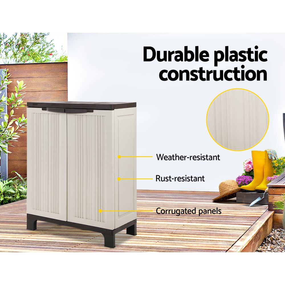 Gardeon Outdoor Storage Cabinet Box 92cm Lockable Cupboard Sheds Garage Adjustable Beige Chez Guru