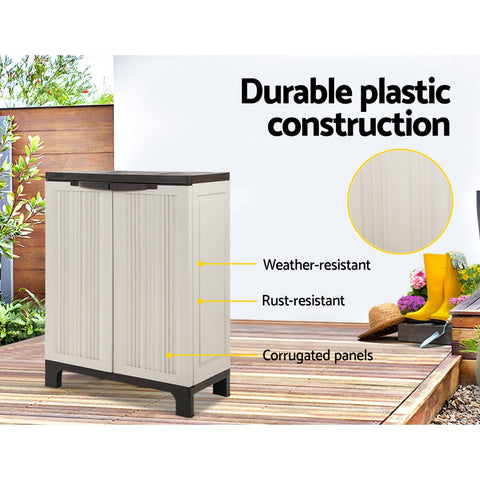 Gardeon Outdoor Storage Cabinet Box 92cm Lockable Cupboard Sheds Garage Adjustable Beige Chez Guru