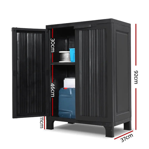 Gardeon Outdoor Storage Cabinet Box 92cm Lockable Cupboard Sheds Garage Adjustable Black Chez Guru
