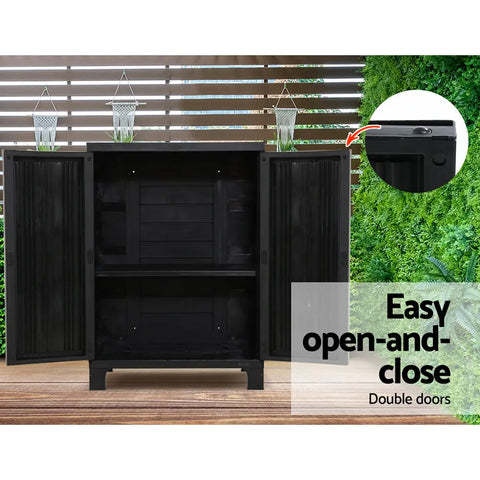 Gardeon Outdoor Storage Cabinet Box 92cm Lockable Cupboard Sheds Garage Adjustable Black Chez Guru