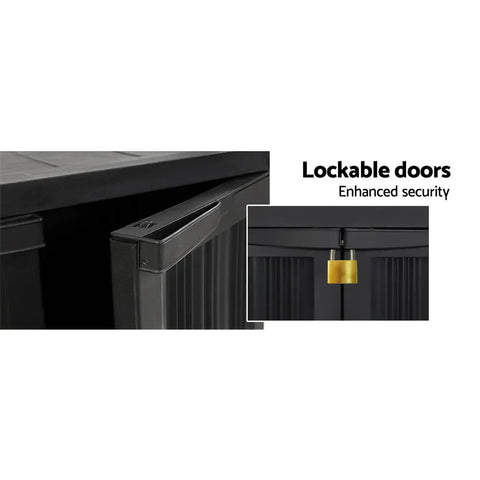 Gardeon Outdoor Storage Cabinet Box 92cm Lockable Cupboard Sheds Garage Adjustable Black Chez Guru
