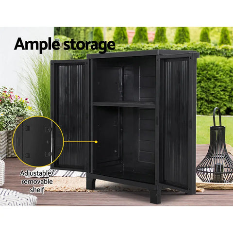 Gardeon Outdoor Storage Cabinet Box 92cm Lockable Cupboard Sheds Garage Adjustable Black Chez Guru