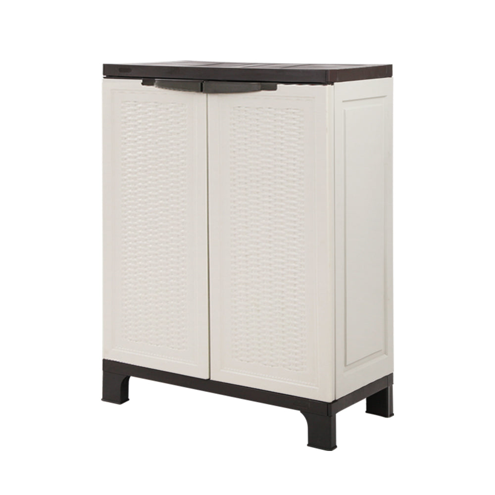 Gardeon Outdoor Storage Cabinet Box 92cm Lockable Cupboard Sheds Adjustable Rattan Beige Chez Guru