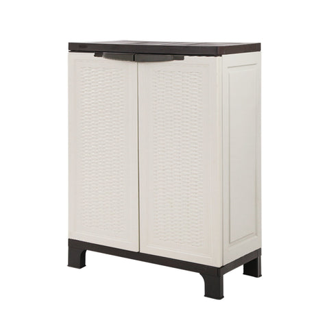 Gardeon Outdoor Storage Cabinet Box 92cm Lockable Cupboard Sheds Adjustable Rattan Beige Chez Guru