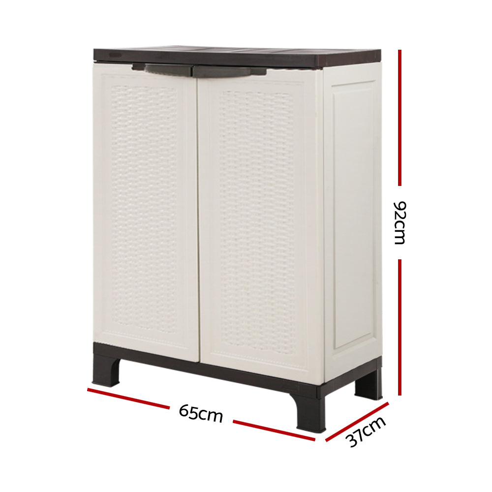 Gardeon Outdoor Storage Cabinet Box 92cm Lockable Cupboard Sheds Adjustable Rattan Beige Chez Guru
