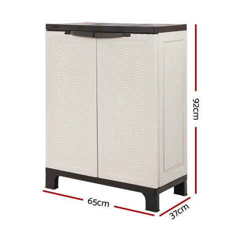 Gardeon Outdoor Storage Cabinet Box 92cm Lockable Cupboard Sheds Adjustable Rattan Beige Chez Guru
