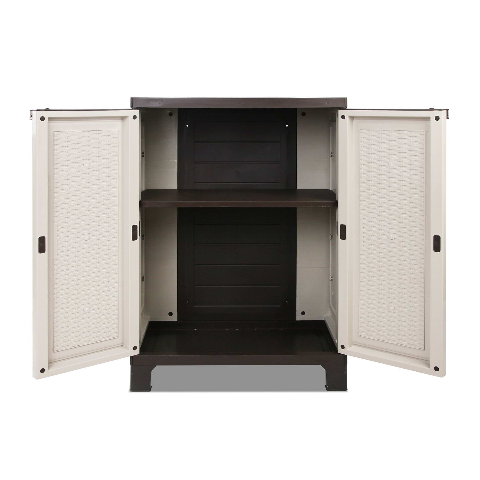 Gardeon Outdoor Storage Cabinet Box 92cm Lockable Cupboard Sheds Adjustable Rattan Beige Chez Guru