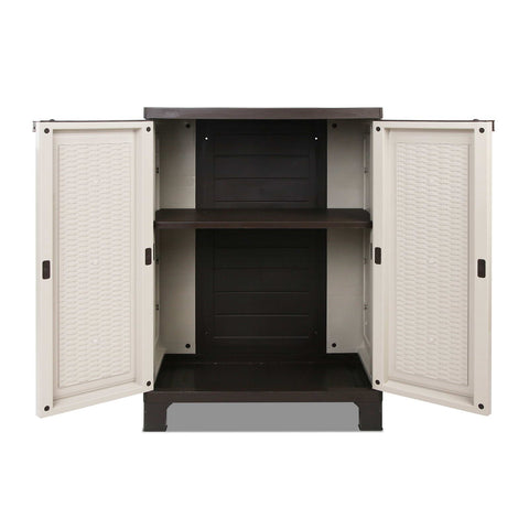 Gardeon Outdoor Storage Cabinet Box 92cm Lockable Cupboard Sheds Adjustable Rattan Beige Chez Guru