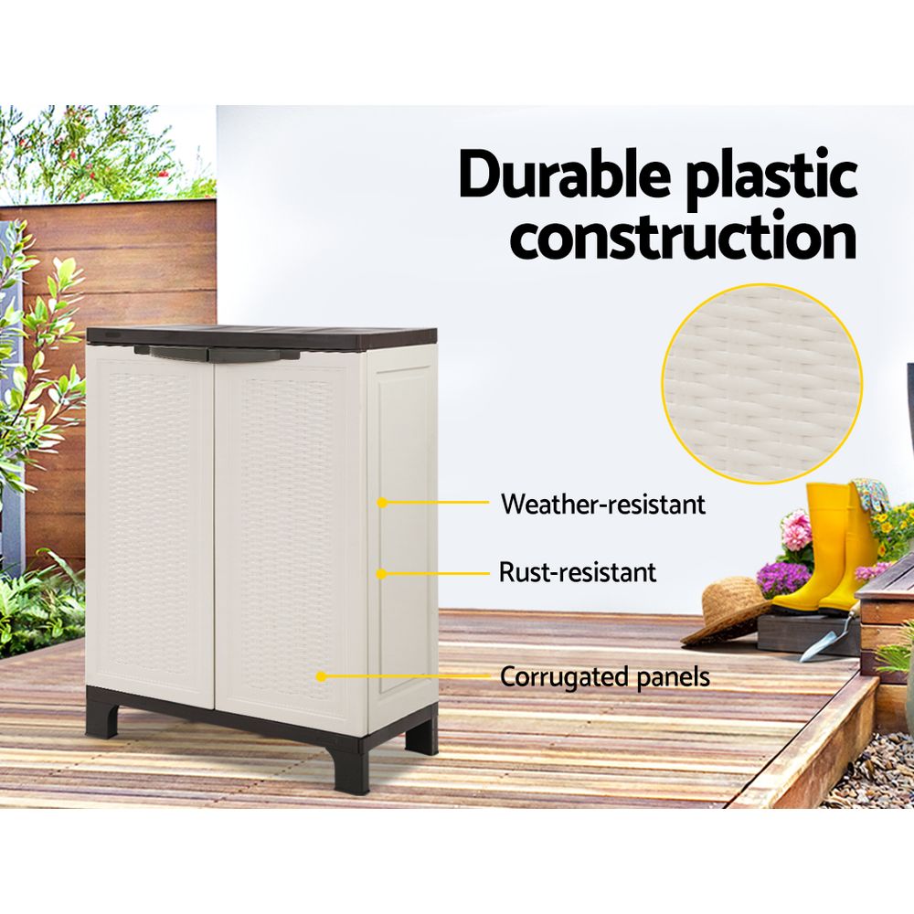 Gardeon Outdoor Storage Cabinet Box 92cm Lockable Cupboard Sheds Adjustable Rattan Beige Chez Guru
