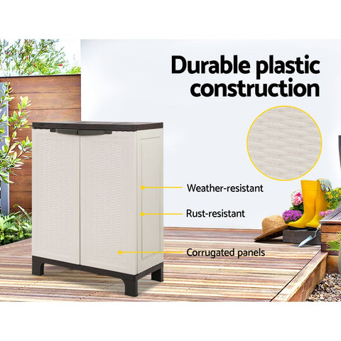 Gardeon Outdoor Storage Cabinet Box 92cm Lockable Cupboard Sheds Adjustable Rattan Beige Chez Guru